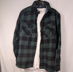 New Jachs Men's Green Plaid Flannel Button Down and White Thermal Shirt, size M